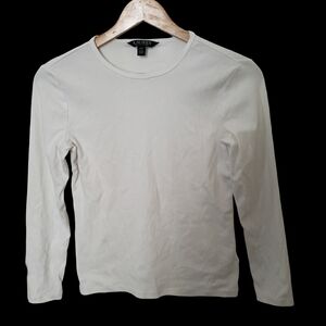 ⭐ Lauren Ralph Lauren White Long Sleeve Shirt XS | Minimalist Basic Baby Tee